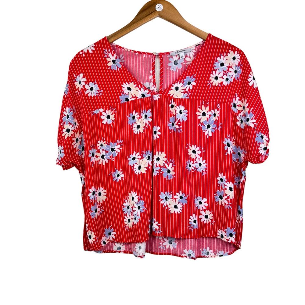 Madewell Rhyme Top in Daisy Society Red Floral & Stripe Print Casual Shirt - Picture 8 of 13